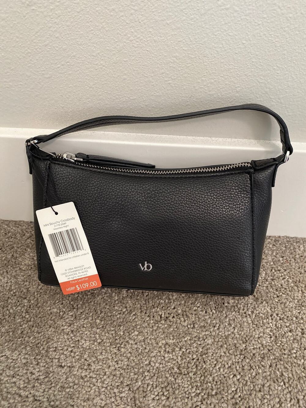 New Vera Bradley Mini Slouchy Bucket Crossbody Black Faux Leather Bag